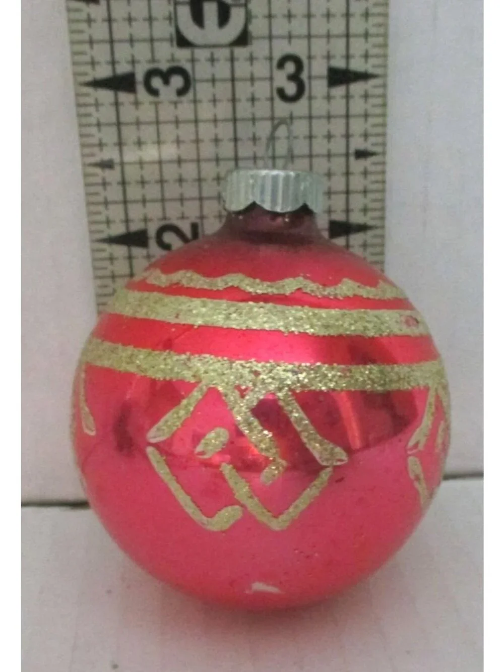 Set of 4 Vintage Shiny Brite Glass Christmas Ornaments – Glitter Design, 2.5 Inc